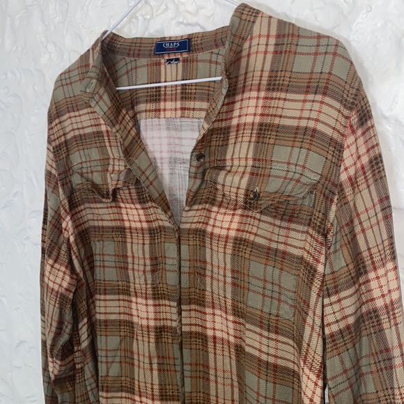 Chaps Denim Plaid Button-down Top - Picture 3 of 6